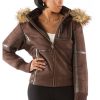 Pelle Pelle Ladies Brown Wings Fur Hood Jacket