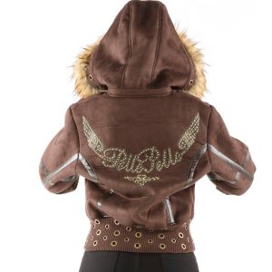 Pelle Pelle Ladies Brown Wings Fur Hood Wool Jacket