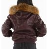 Pelle Pelle Ladies Encrusted Dark Purple Fur Hood Genuine Leather Jacket