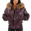 Pelle Pelle Ladies Encrusted Dark Purple Fur Hood Jacket
