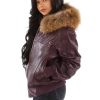 Pelle Pelle Ladies Encrusted Dark Purple Fur Hood Leather Jacket