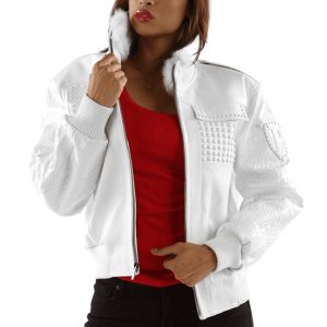 Pelle Pelle Ladies MB Fur Collar White Bomber Jacket