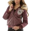 Pelle Pelle Ladies MB Legacy Edition Maroon Fur Hood Jacket