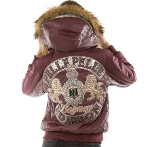 Pelle Pelle Ladies MB Legacy Edition Maroon Fur Hood Leather Jacket