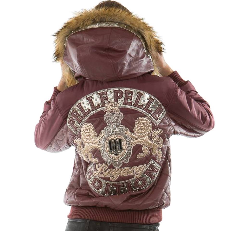 Pelle Pelle Ladies MB Legacy Edition Maroon Fur Hood Leather Jacket