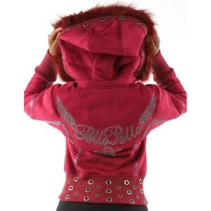 Pelle Pelle Ladies Pink Wings Fur Hood Wool Jacket