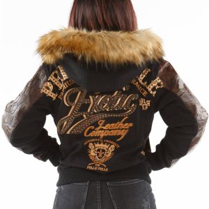 Pelle Pelle Ladies 1978 Exotic Black Fur Hood Wool Jacket
