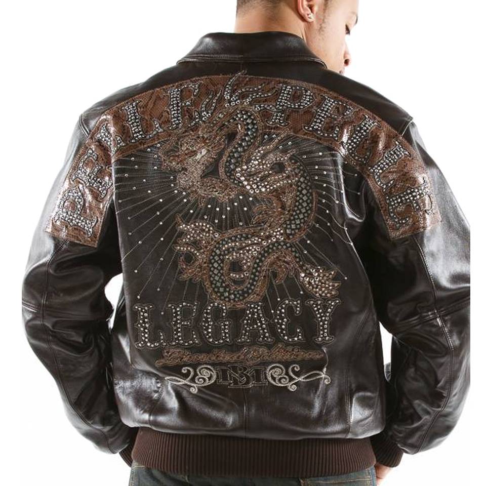 Pelle Pelle Legacy Dragon Limited Edition Metal Diamond Studs Dark Brown Leather Jacket