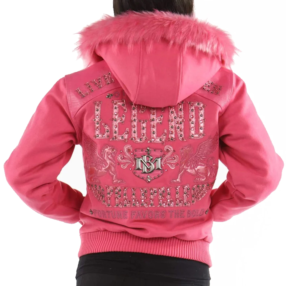 Pelle Pelle Live Like a Queen MB 1978 Fur Hood Pink Wool Jacket