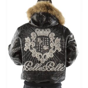 Pelle Pelle MB Crest Fur Hooded Crocodile Skin Black Leather Jacket