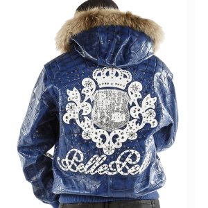 Pelle Pelle MB Crest Fur Hooded Crocodile Skin Blue Leather Jacket