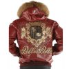 Pelle Pelle MB Crest Fur Hooded Crocodile Skin Maroon Leather Jacket