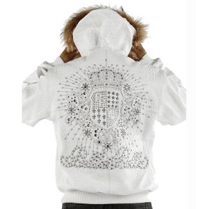 Pelle Pelle MB Crest Fur Hooded Crocodile Skin White Leather Jacket