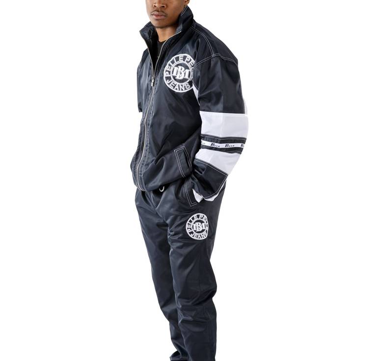 Pelle Pelle MB USA Jeans Velour Black & White Nylon Tracksuit