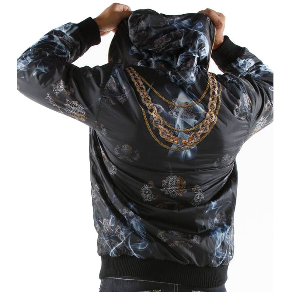 Pelle Pelle Marc Buchanan Full Smoke Black Bomber Hooded Wool Jacket