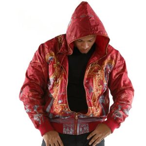 Pelle Pelle Marc Buchanan Full Smoke Red Bomber Hooded Wool Jacket