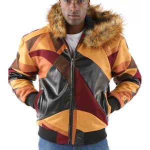 Pelle Pelle Men Abstract Brown Fur Hood Jacket