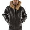 Pelle Pelle Men Basic Crocodile Skin Black Fur Hood Jacket