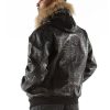 Pelle Pelle Men Basic Crocodile Skin Black Fur Hooded Leather Jacket