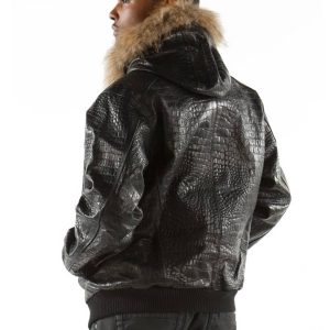 Pelle Pelle Men Basic Crocodile Skin Black Fur Hooded Leather Jacket