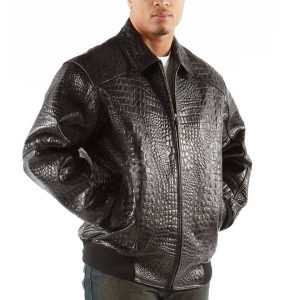 Pelle Pelle Men Basic Crocodile Skin Plush Black Jacket