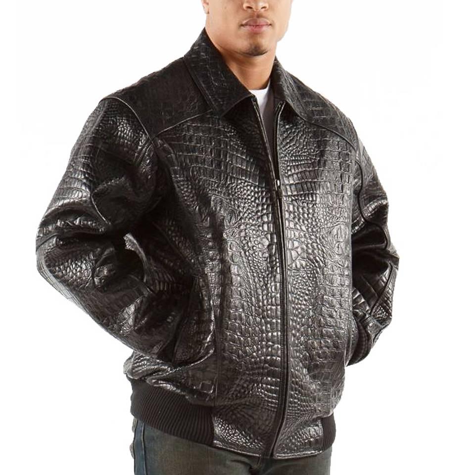 Pelle Pelle Men Basic Crocodile Skin Plush Black Jacket