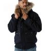 Pelle Pelle Men Bellow Pocket Navy Blue Fur Hood Jacket