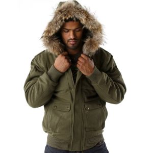 Pelle Pelle Men Bellow Pocket Olive Green Fur Hood Jacket
