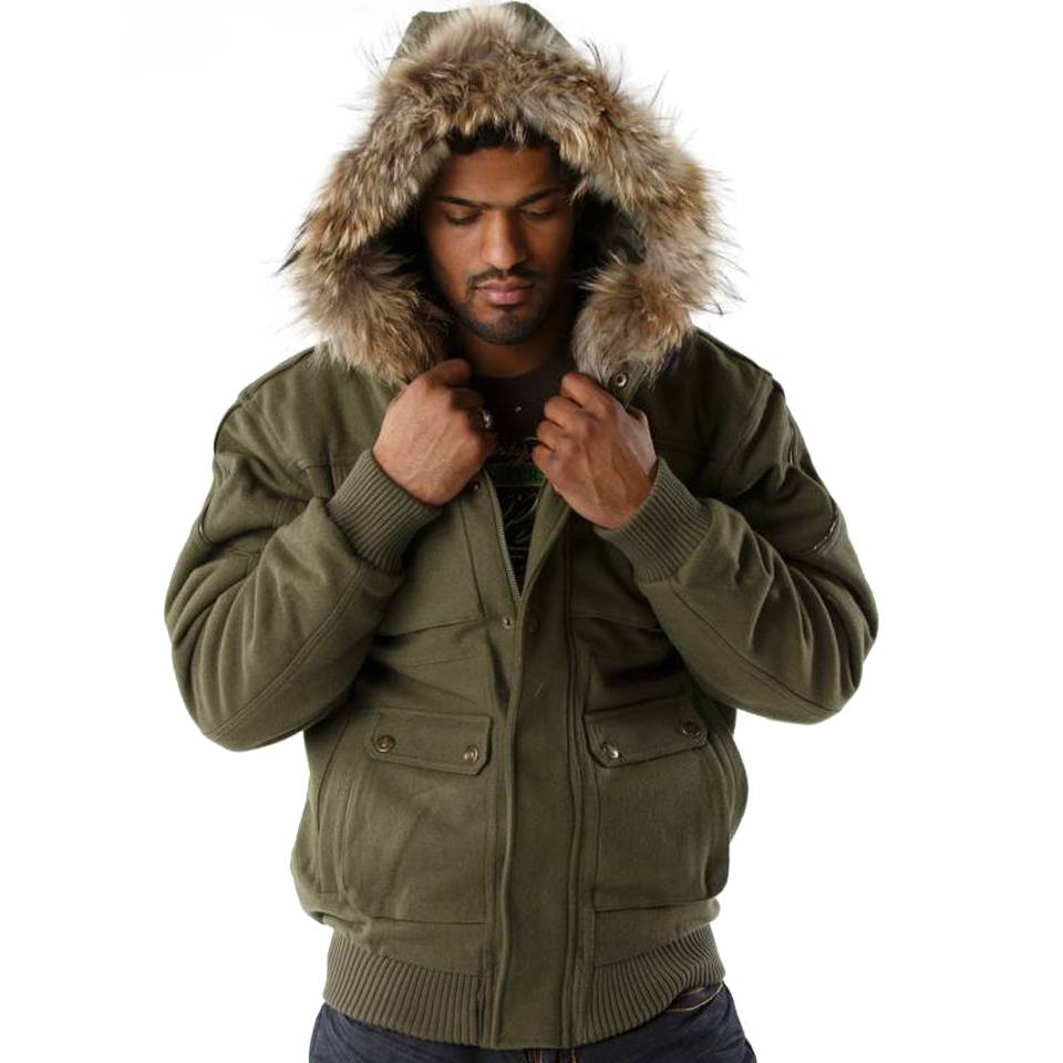 Pelle Pelle Men Bellow Pocket Olive Green Fur Hood Jacket