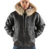 Pelle Pelle Men Black Encrusted Fur Hood Jacket