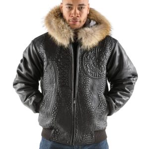 Pelle Pelle Men Black Encrusted Fur Hood Jacket
