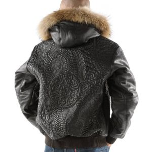 Pelle Pelle Men Black Encrusted Fur Hood Leather Jacket