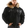 Pelle Pelle Men Black Neoprene Logo Fur Hood Jacket