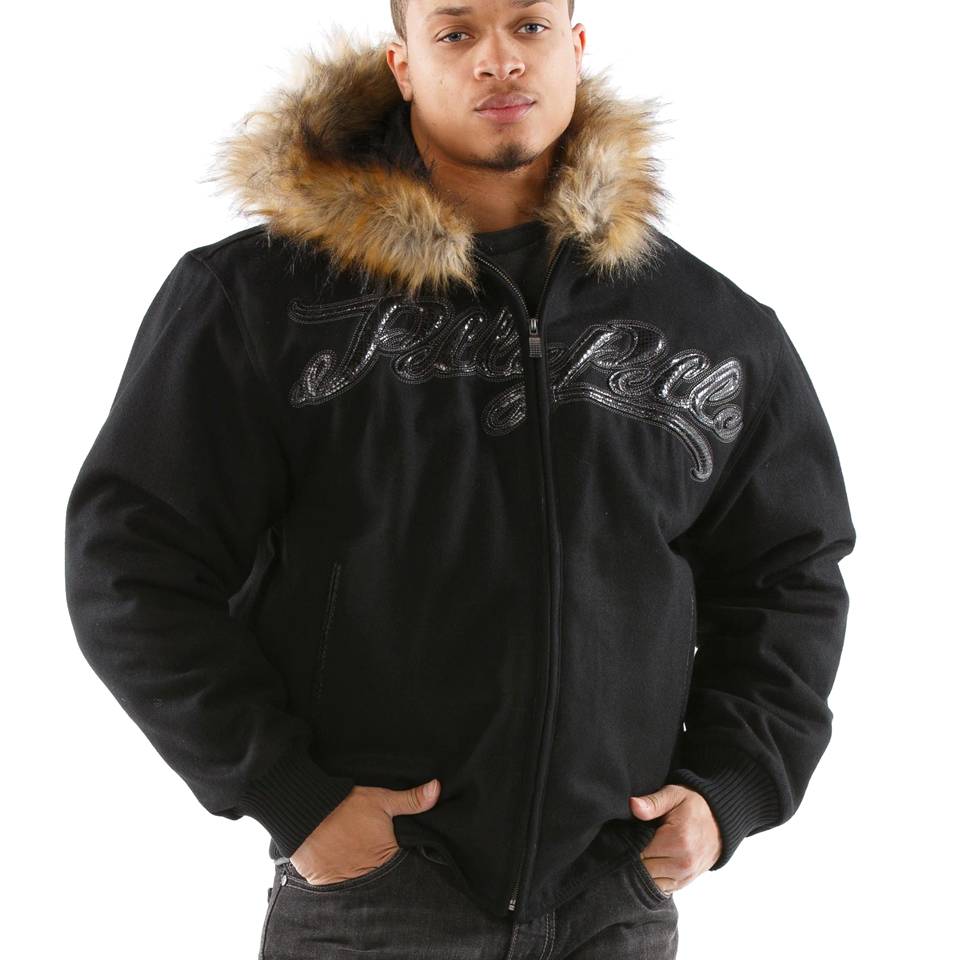 Pelle Pelle Men Black Neoprene Logo Fur Hood Jacket