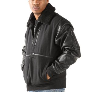 Pelle Pelle Men Black Zipper Fur Collar Jacket