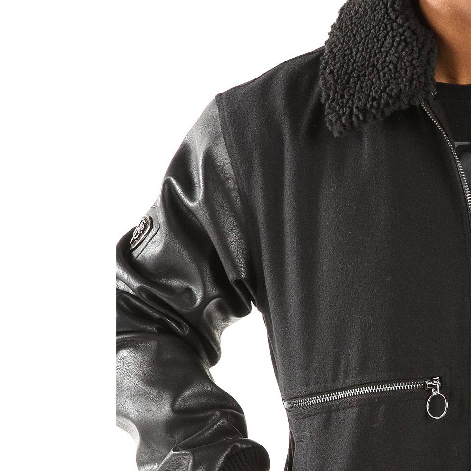 Pelle Pelle Men Black Zipper Fur Collar Wool Jacket