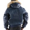 Pelle Pelle Men Blue Encrusted Fur Hood Leather Jacket