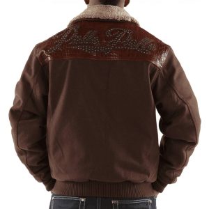 Pelle Pelle Men Brown Studded Gator Wool Jacket