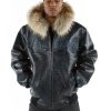 Pelle Pelle Men Dark Blue Fur Hood Jacket