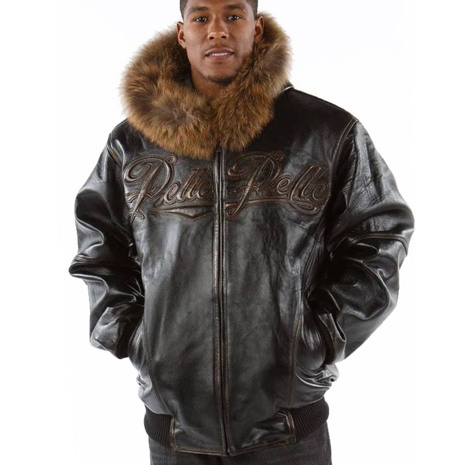 Pelle Pelle Men Dark Brown Fur Hood Jacket