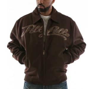 Pelle Pelle Men Dark Brown Neoprene Logo Wool Jacket