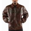 Pelle Pelle Men Encrusted Dark Brown Genuine Leather Jacket