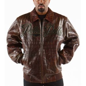 Pelle Pelle Men Encrusted Dark Brown Genuine Leather Jacket