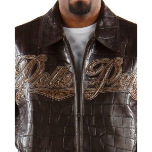 Pelle Pelle Men Encrusted Dark Brown Leather Jacket
