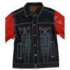Pelle Pelle Men Jeans Blue Jacket with Red Lether Sleeves