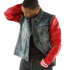 Pelle Pelle Men Jeans Blue Jacket with Red Sleeves