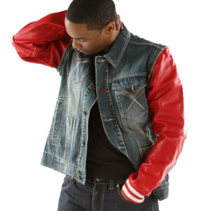 Pelle Pelle Men Jeans Blue Jacket with Red Sleeves