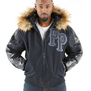 Pelle Pelle Men King Of Thrones 1978 Navy Blue Fur Hood Jacket