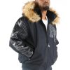 Pelle Pelle Men King Of Thrones 1978 Navy Blue Fur Hood Wool Jacket