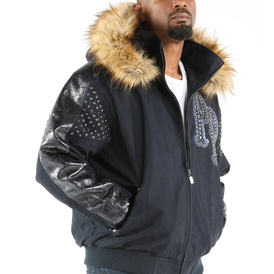 Pelle Pelle Men King Of Thrones 1978 Navy Blue Fur Hood Wool Jacket
